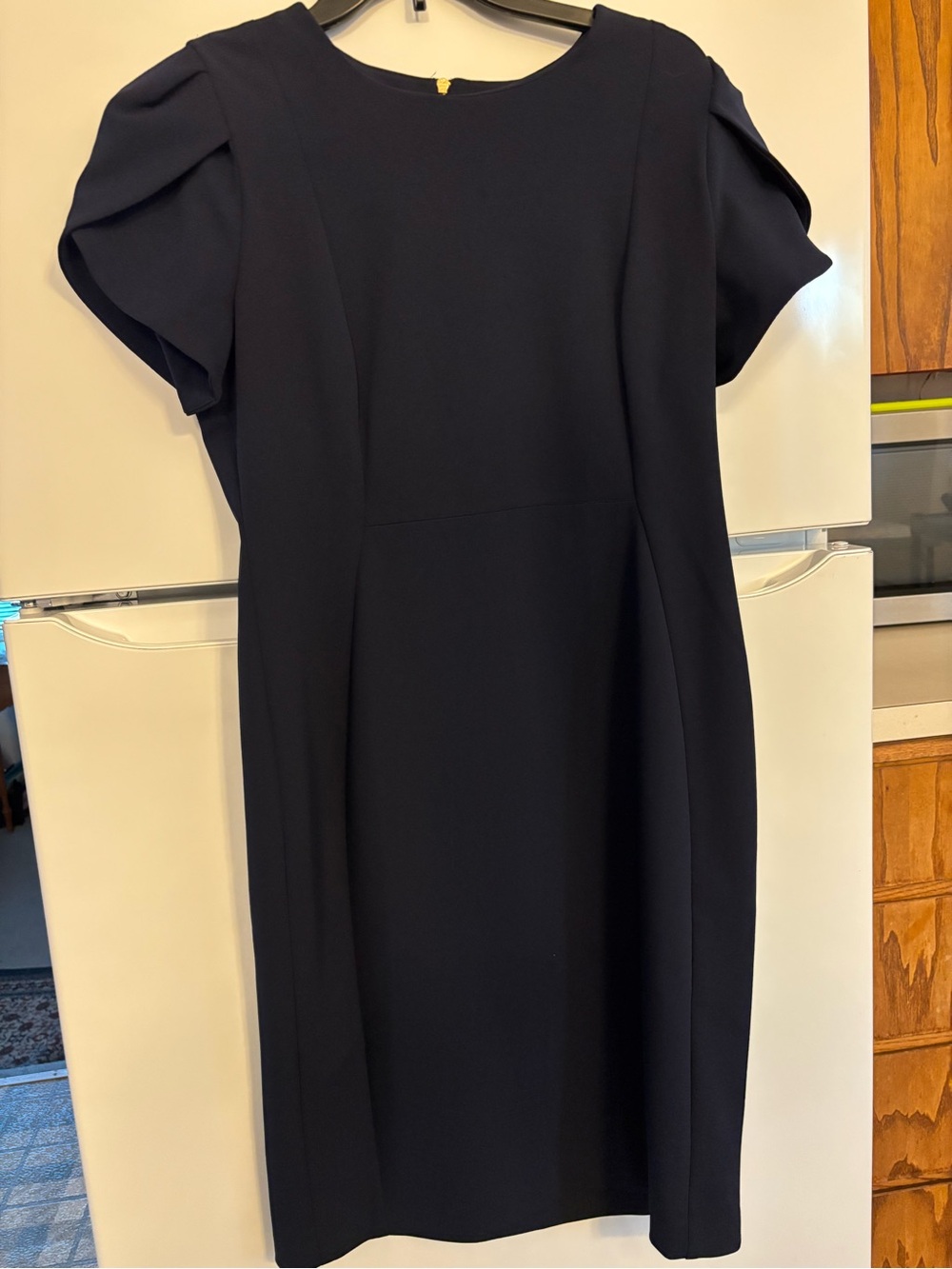 Calvin Klein Navy Puff-Sleeve Midi Sheath Dress - Picture 3 of 5